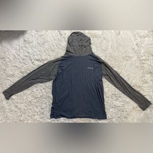 Columbia Hooded Shirt Omni Wick Raglan Long Sleeve Gray Blue Pullover Mens XXL